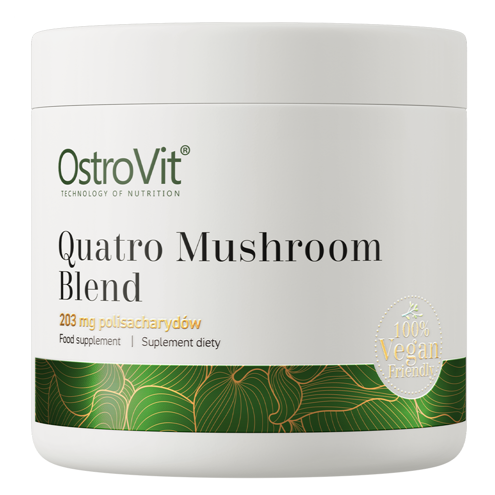 Quatro Mushroom Blend | LION'S MANE, REISHI, CORDYCEPS & CHAGA EXTRACT | 185 SERVINGS | 100 g | Vegan | OstroVit