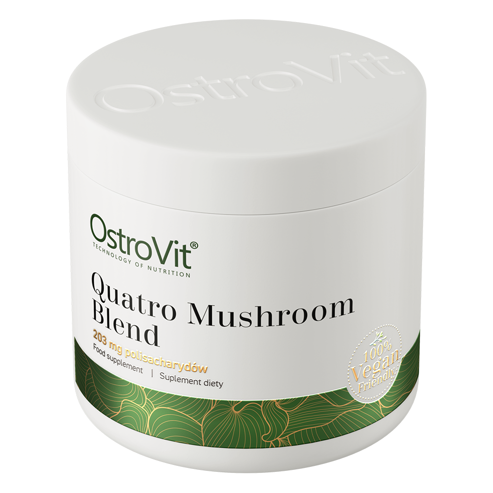 Quatro Mushroom Blend | LION'S MANE, REISHI, CORDYCEPS & CHAGA EXTRACT | 185 SERVINGS | 100 g | Vegan | OstroVit