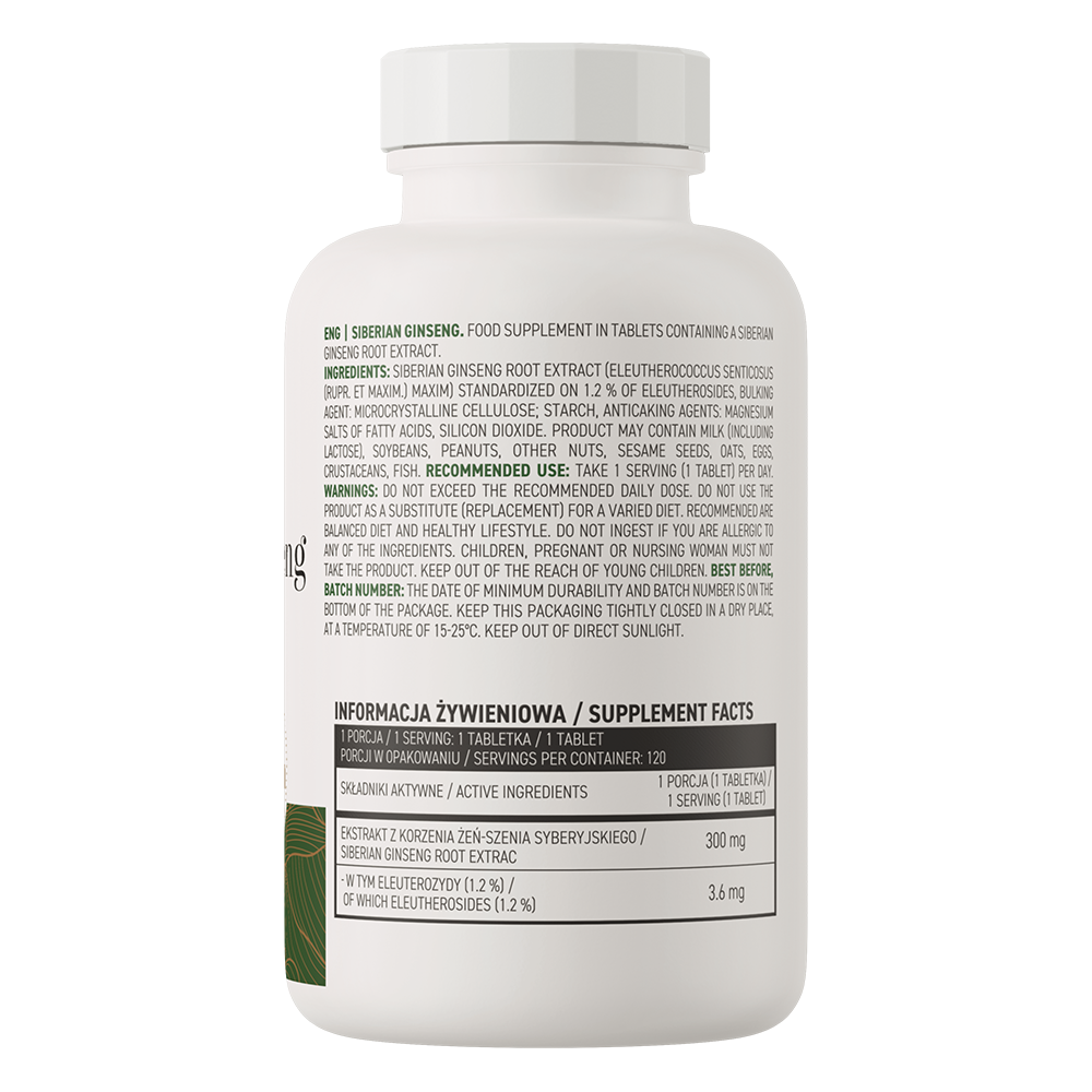 Siberian Ginseng VEGE – 120 tabletten, 300 mg (1,2% eleutherosiden) | OstroVit
