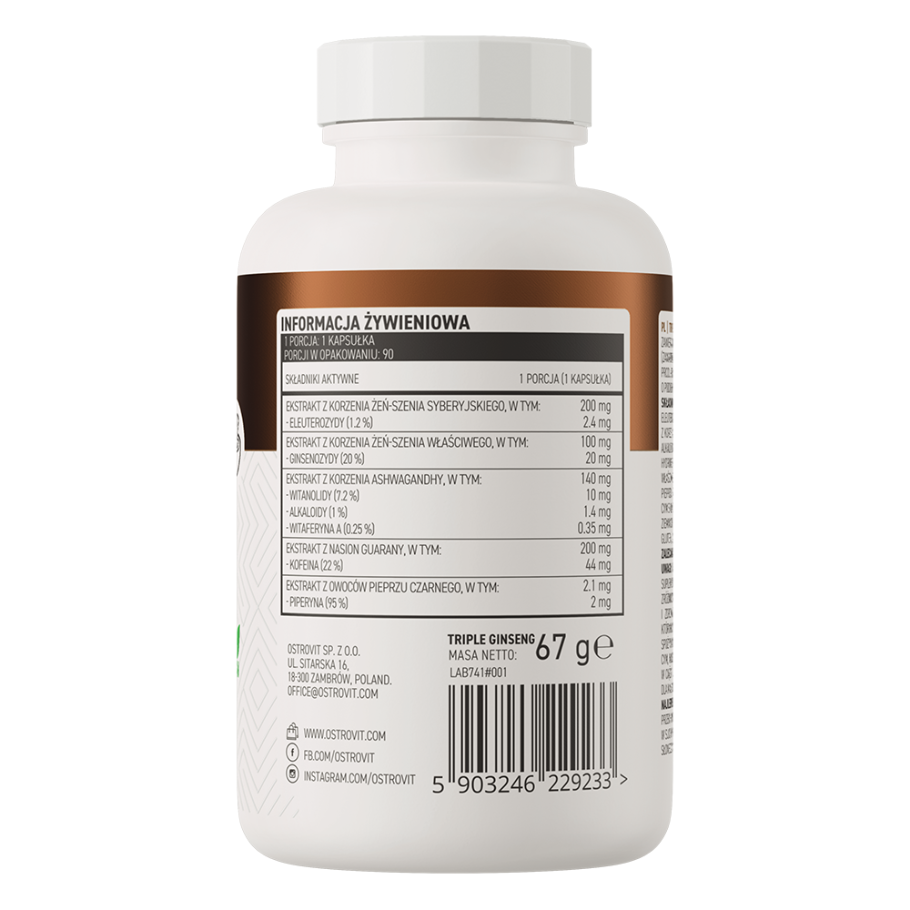 Triple Ginseng VEGE – 90 vegan capsules, 1 per dag | OstroVit