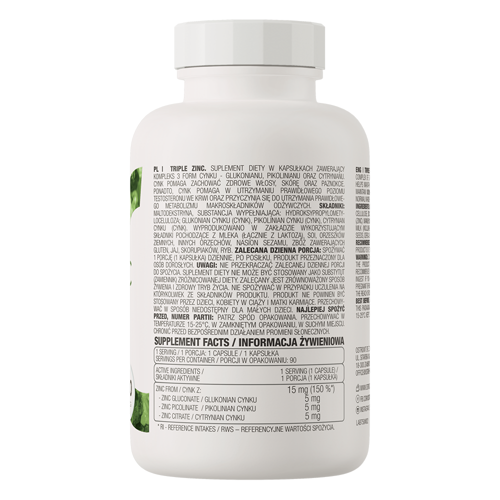 Triple Zinc – 90 capsules, 15 mg zink (gluconaat, picolinaat, citraat) | OstroVit