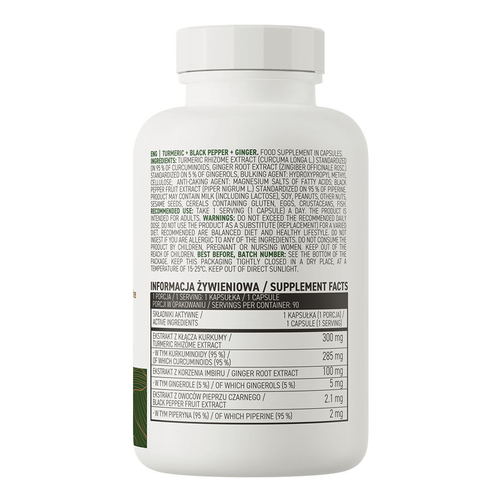 Kurkuma + Zwarte Peper + Gember | Vegan | 90 Capsules | OstroVit