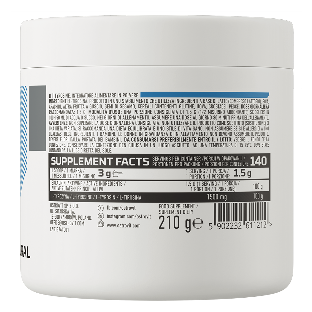 Tyrosine – 210 g poeder, 1 500 mg per portie | OstroVit