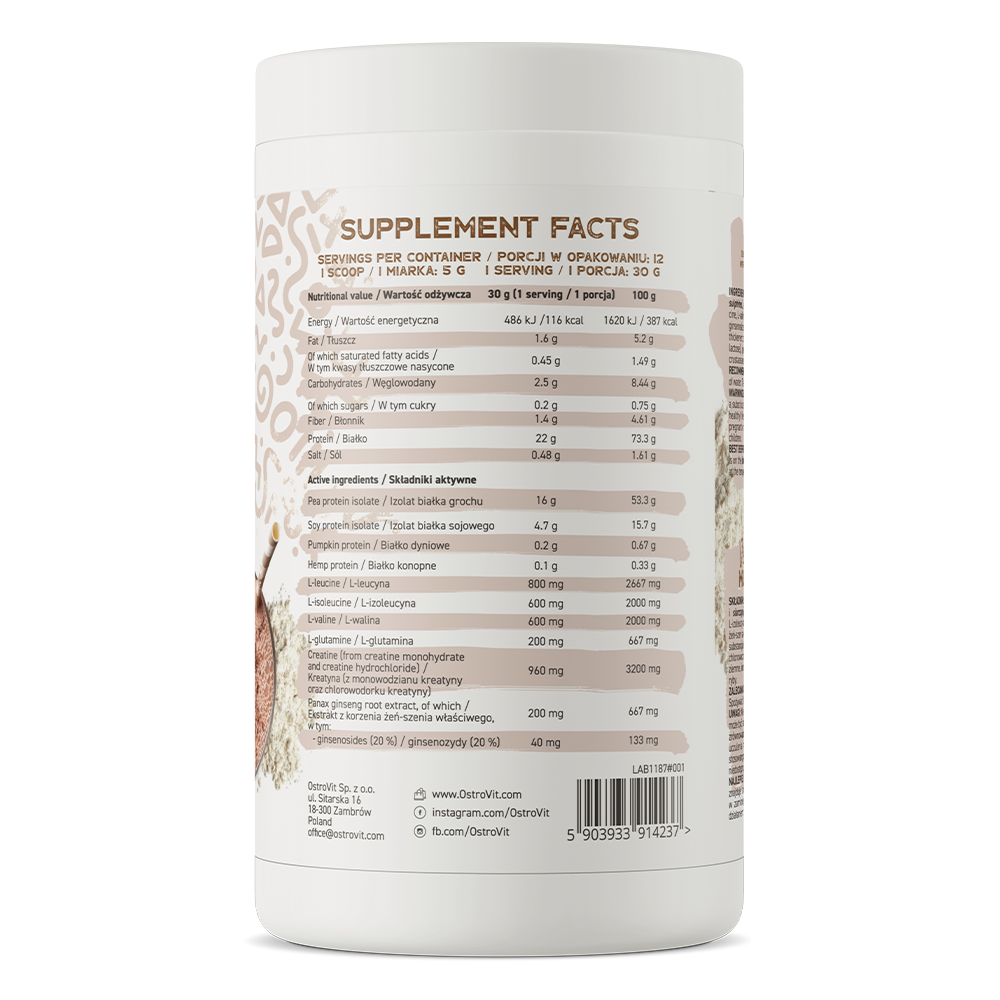 Vegan Spiermassa | 360 g | Chocolade | Plantaardig Eiwit | OstroVit