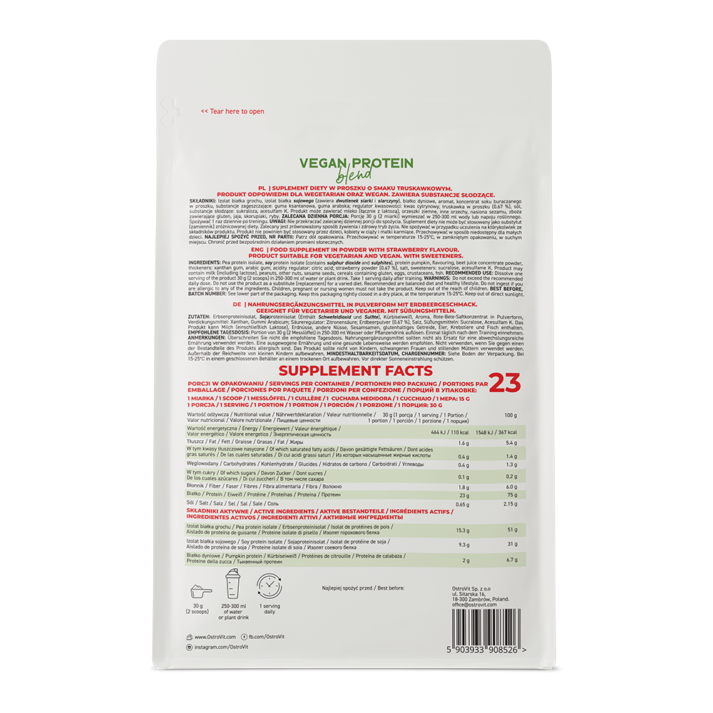 VEGAN Protein Blend | Vegan Eiwit | 700 g | Aardbei 🍓 | OstroVit