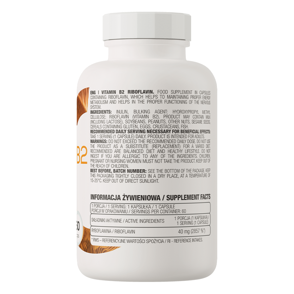 Vitamin B2 Riboflavine – 60 vegan capsules, 40 mg per capsule | OstroVit
