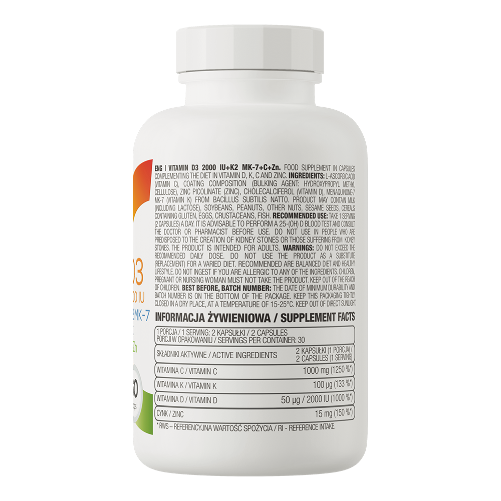 Vitaminen Complex | D3 | K2 (MK-7) | C | Zink | 60 Capsules | OstroVit