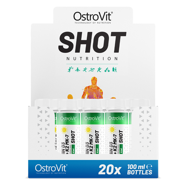 Vitamine D3 4000 IE + K2 MK‑7 Shot – Kiwi, 20 × 100 ml | OstroVit