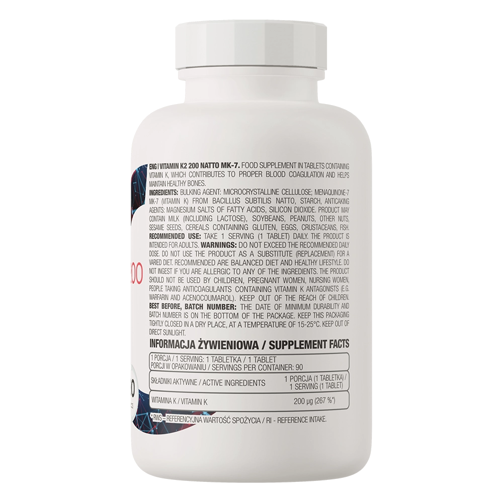 Vitamin K2 200 µg MK‑7 Natto – 90 vegan tabletten | OstroVit