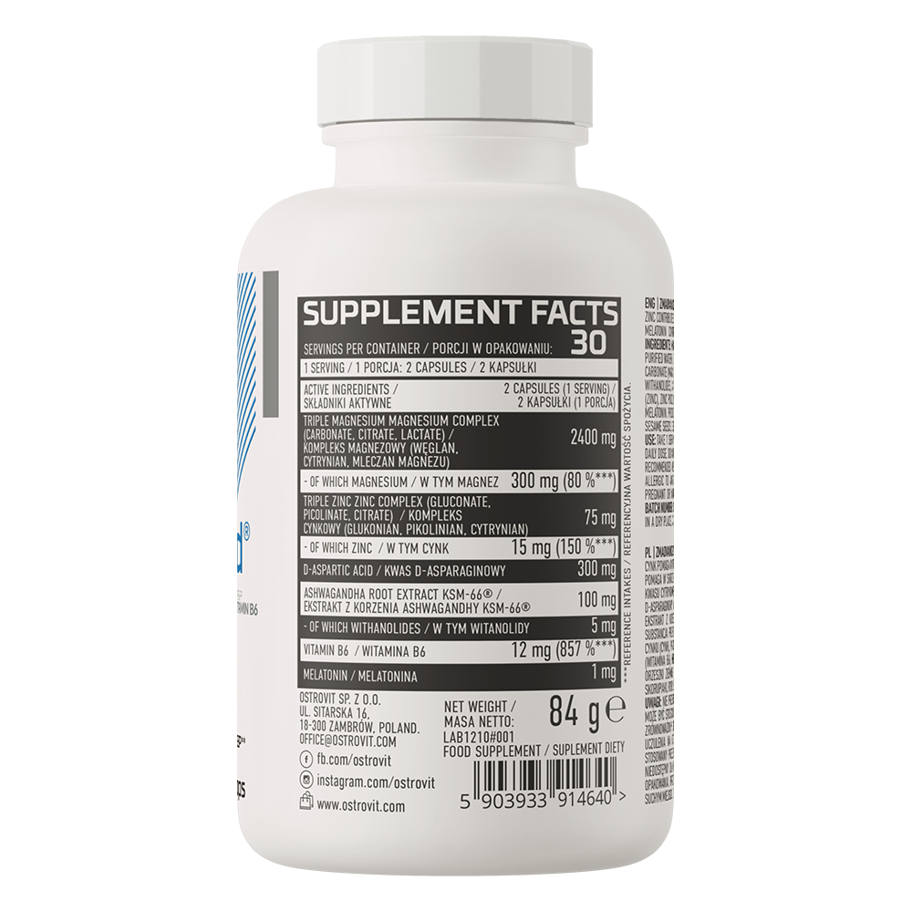 ZMAdvanced – 60 capsules, Mg, Zn, B6 (P‑5‑P), KSM‑66®, 1 mg melatonine | OstroVit