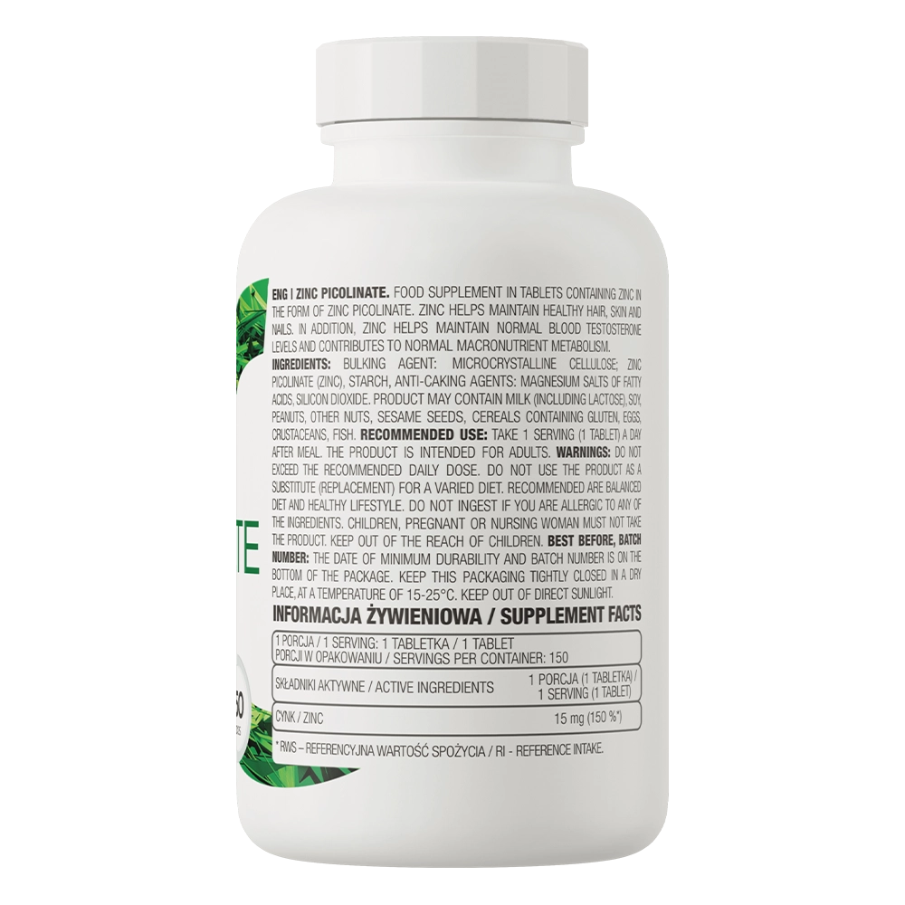 Zinc Picolinate – 150 tabletten, 15 mg zink | OstroVit