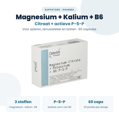 Magnesium Citraat + Kalium + B6 P-5-P 60 caps