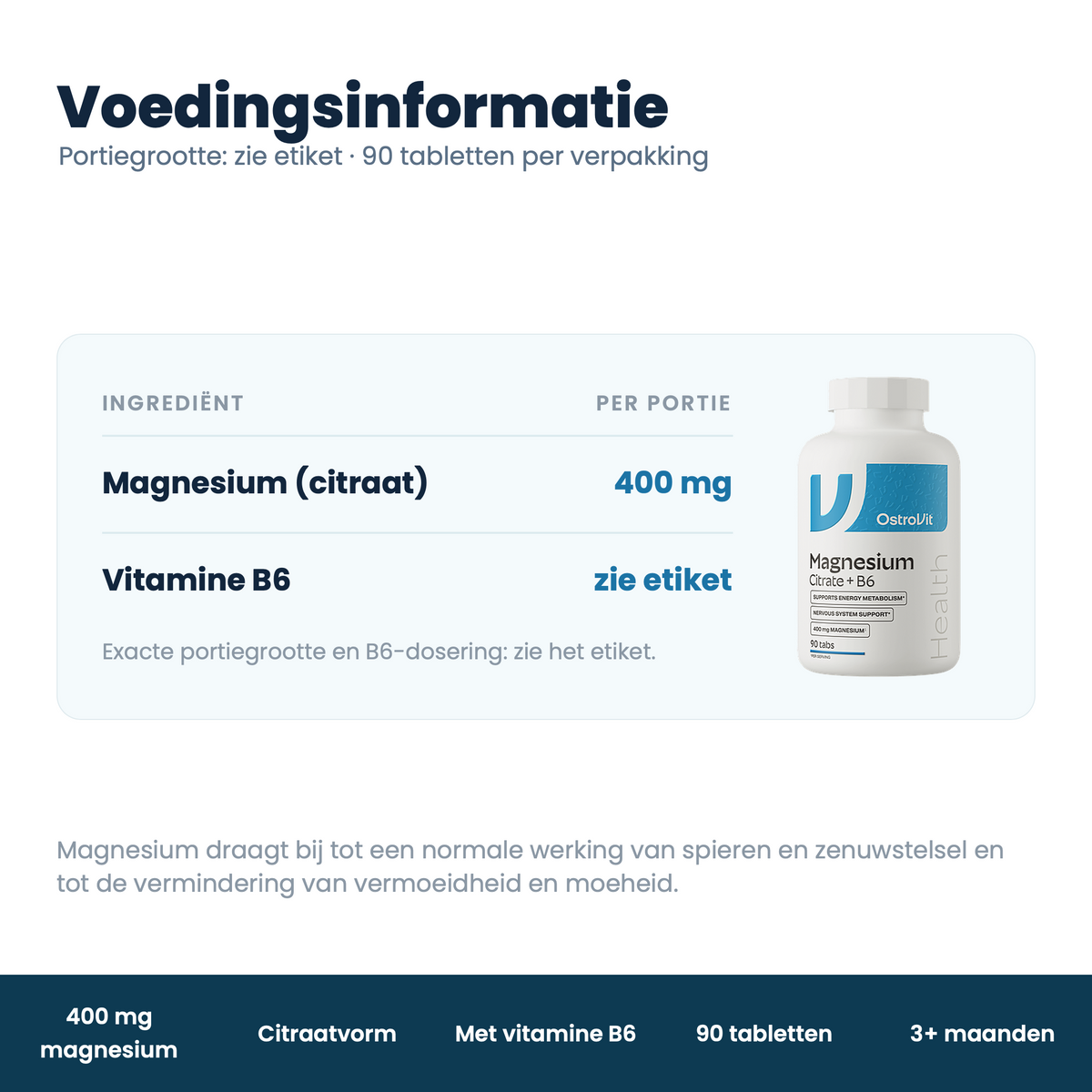 Magnesiumcitrat 400 mg + B6 – 90 tabletter (vegansk) | OstroVit