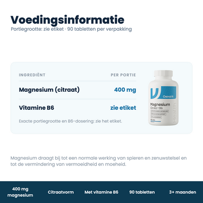 Magnesiumcitrat 400 mg + B6 – 90 tabletter (vegansk) | OstroVit