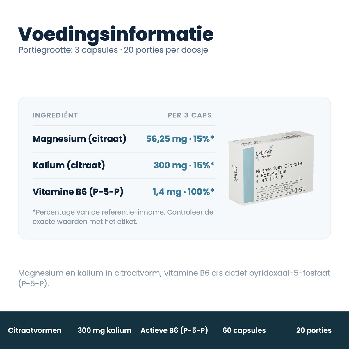 Magnesium Citraat + Kalium + B6 P-5-P 60 caps