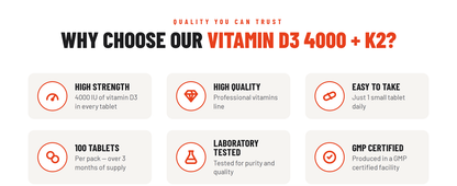Vitamin D3 4000 IE + K2 (MK-7) – 100 Tabletten, vegetarisch | OstroVit 