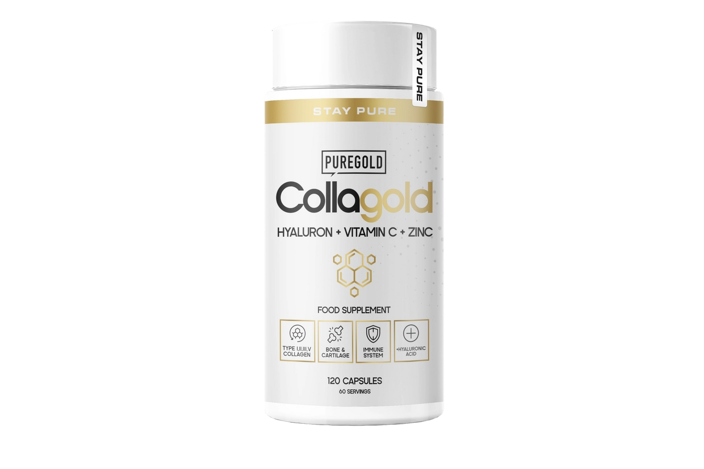 Pure Gold CollaGold – collageen (rund & vis) + vitamine C + zink, 120 capsules, hyaluronzuur