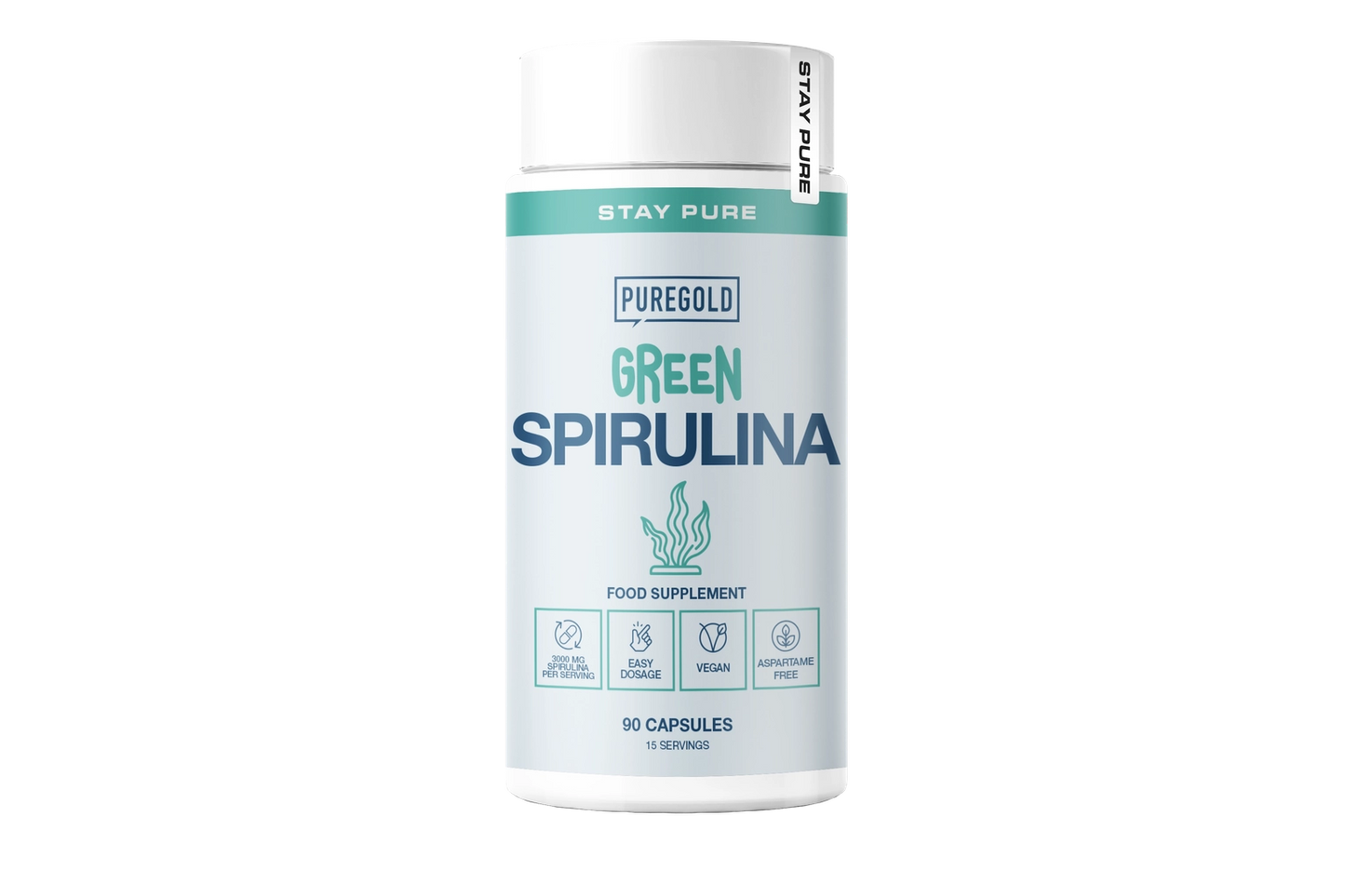 Pure Gold Green Spirulina – 3000 mg spirulina per portie, vegan, 90 capsules