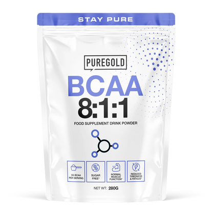 Pure Gold BCAA 8:1:1 Raspberry – 5 g BCAA + kalium + vitamine C & B6, 280 g