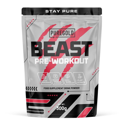 PureGold Beast Pre-Workout Cherry 300 g - 200 mg Cafeïne, Zink + Vitamine B6