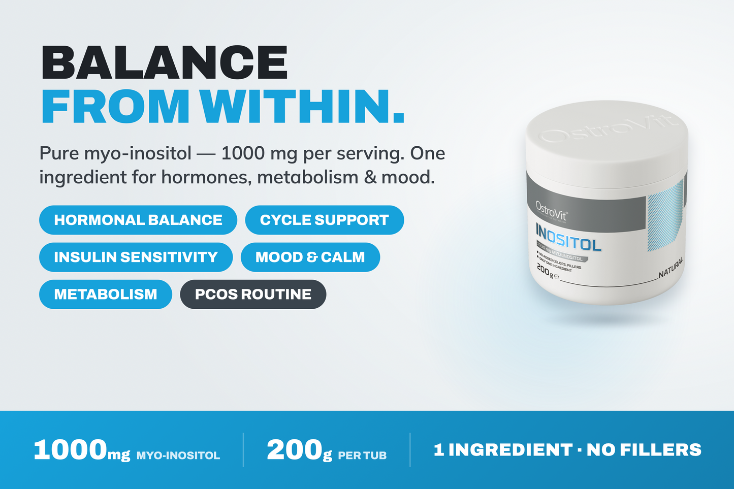 Inositol 200 g – 100% Myo-Inositol Poeder, 200 Porties | OstroVit