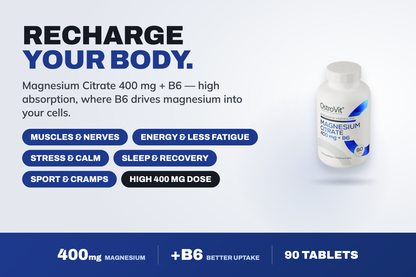 Magnesium Citraat 400 mg + B6 – 90 Tabletten, 30 Dagen Voorraad | OstroVit