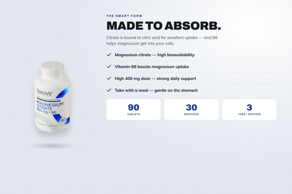 Magnesium Citraat 400 mg + B6 – 90 Tabletten, 30 Dagen Voorraad | OstroVit