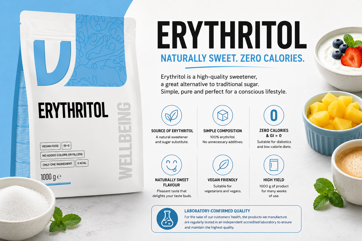 Erythritol 1000g Naturel zoetstof