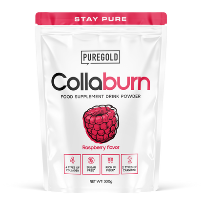 Pure Gold CollaBurn Raspberry 300 g – collageen + glucomannan + vit. C, zink & chroom, suikervrij, vezelrijk