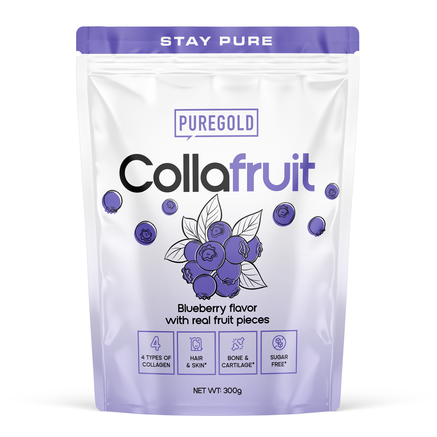 Pure Gold CollaFruit Blueberry 300 g – 9000 mg collageen + vit. C, zink & selenium, suikervrij