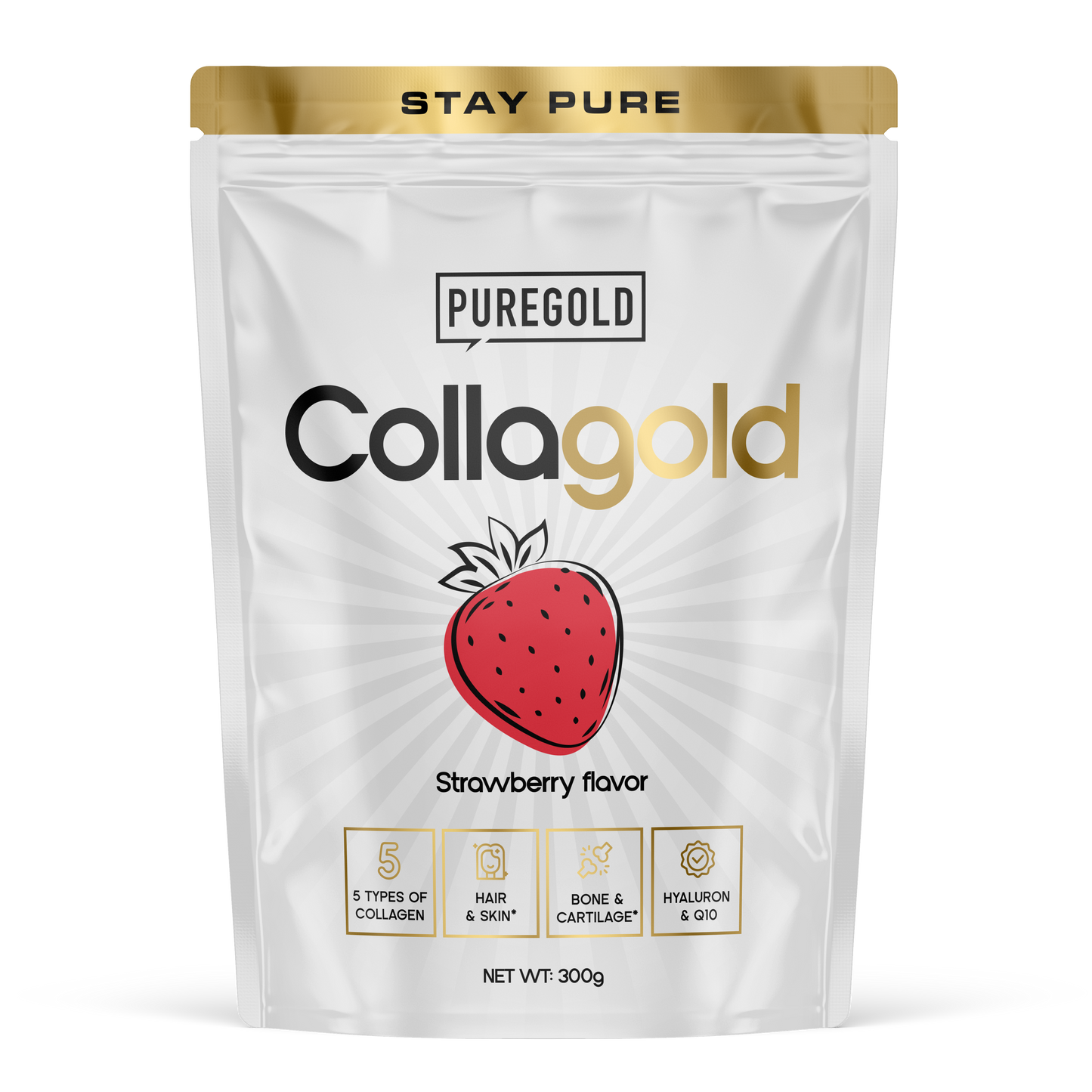 PureGold CollaGold Aardbei – 300 g collageendrank, 10 g collageen + vit. C, A, zink & selenium