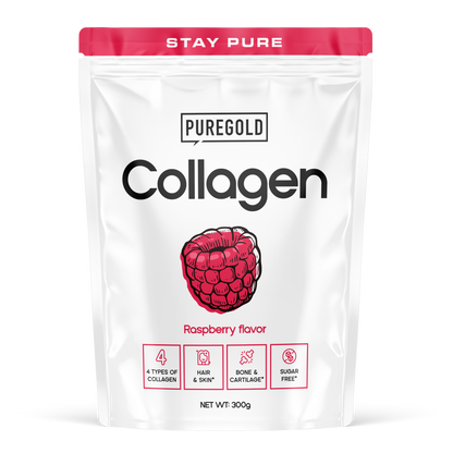 Pure Gold Collagen Raspberry – 300 g, 10 000 mg collageen + vit. C, zink & selenium