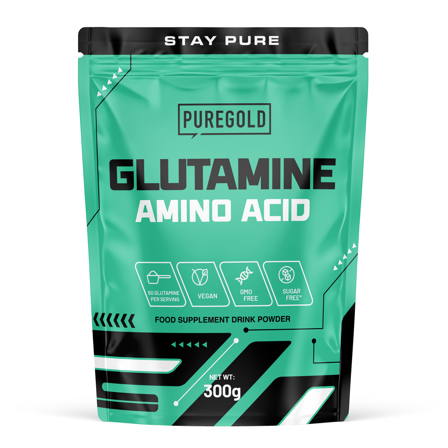PureGold L‑Glutamine – 300 g unflavoured, 5 g per portie, vegan