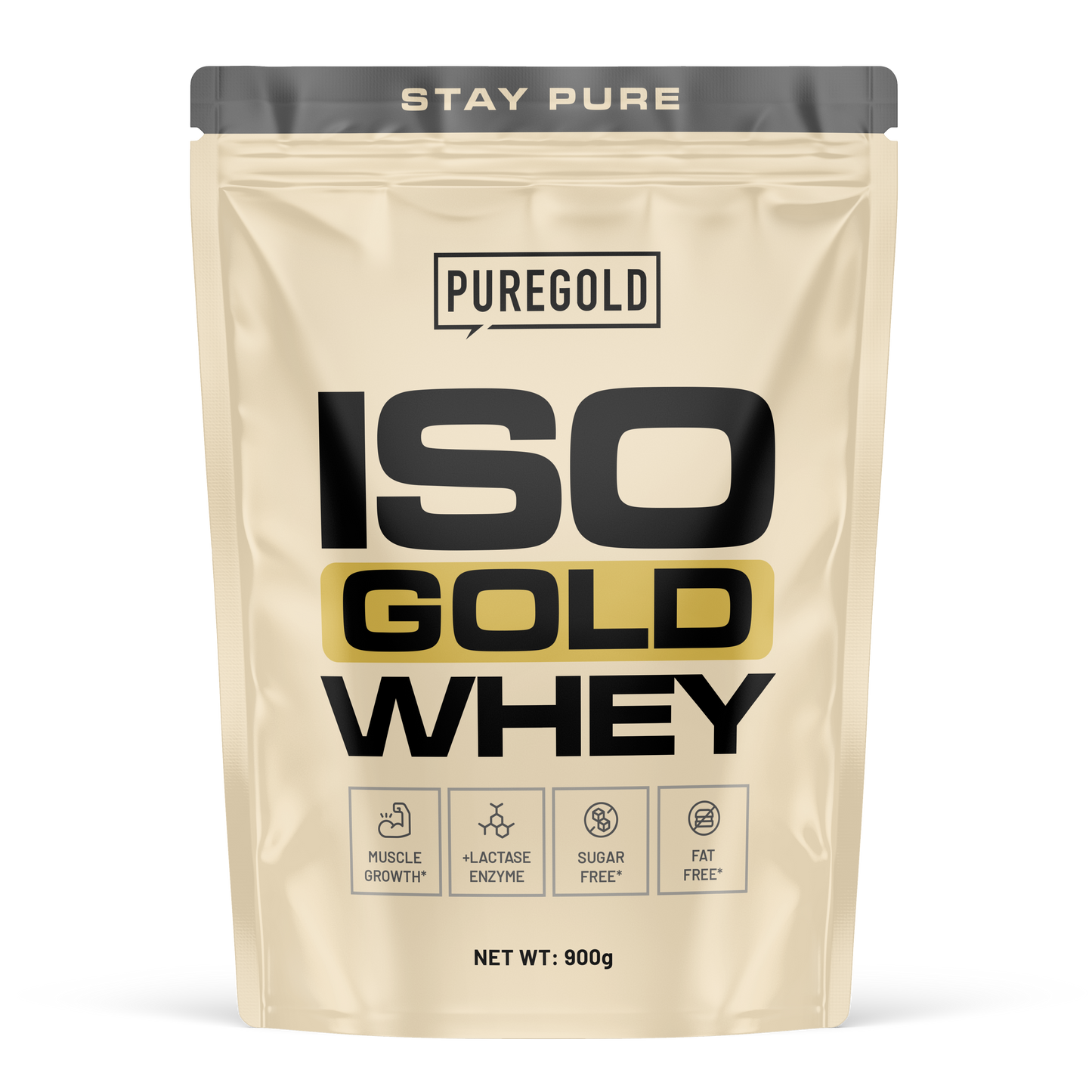 Pure Gold Iso Whey Gold Chocolate Nougat – 900 g, eiwit + enzymen, suikervrij & vetvrij
