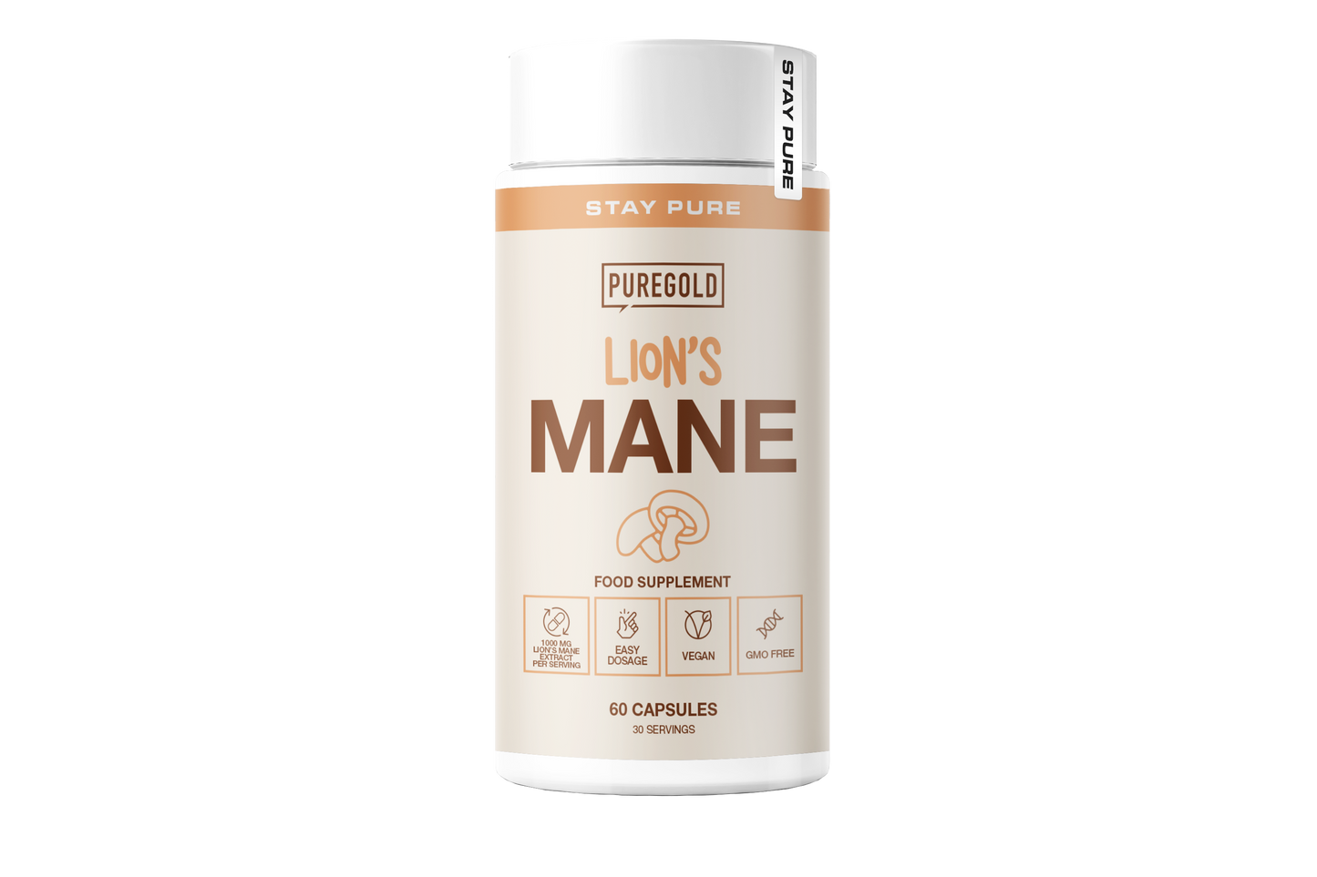 Pure Gold Lion’s Mane – 1000 mg paddenstoel‑extract per portie, vegan, 60 capsules