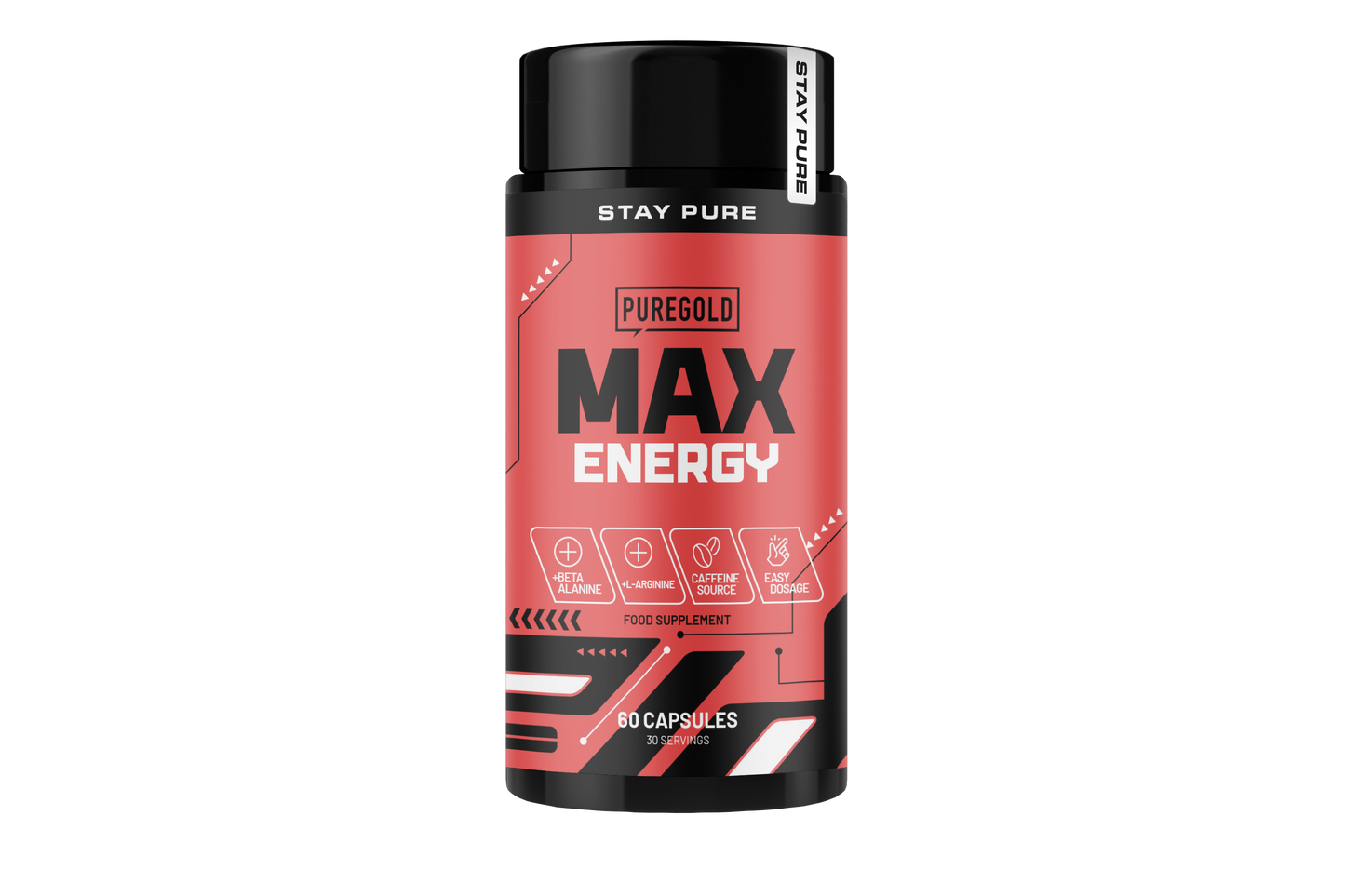 Pure Gold Max Energy – pre‑workout capsules met 200 mg cafeïne + beta‑alanine, 60 capsules
