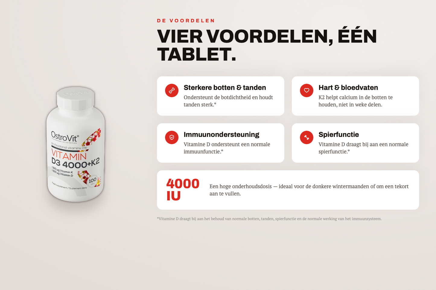 Vitamine D3 4000 IU + K2 100 tabs