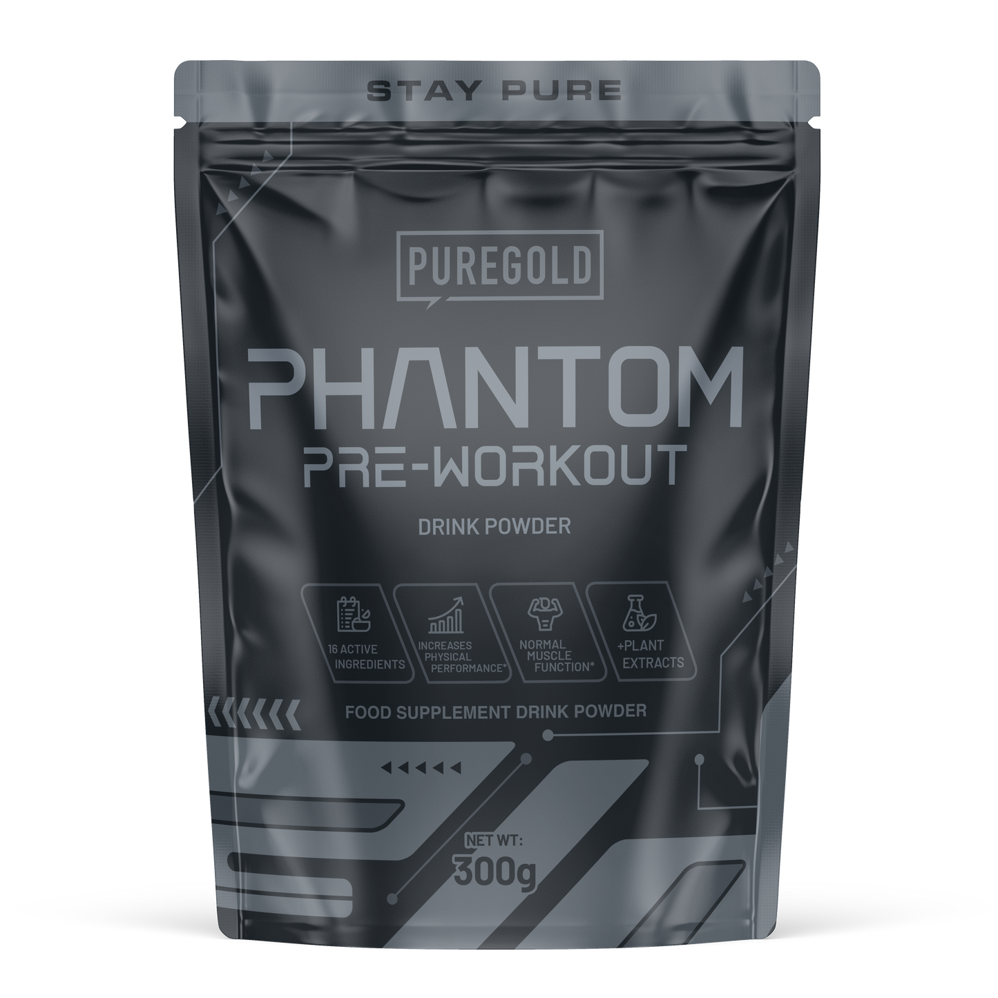 Pure Gold Phantom Pre‑Workout Mango 300 g – 3 g creatine + 200 mg cafeïne, calcium voor normale spierfunctie