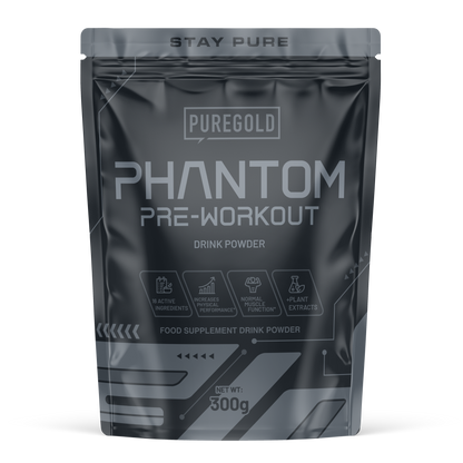 Pure Gold Phantom Pre‑Workout Mango 300 g – 3 g creatine + 200 mg cafeïne, calcium voor normale spierfunctie