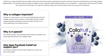 Pure Gold CollaFruit Blueberry 300 g – 9000 mg collageen + vit. C, zink & selenium, suikervrij