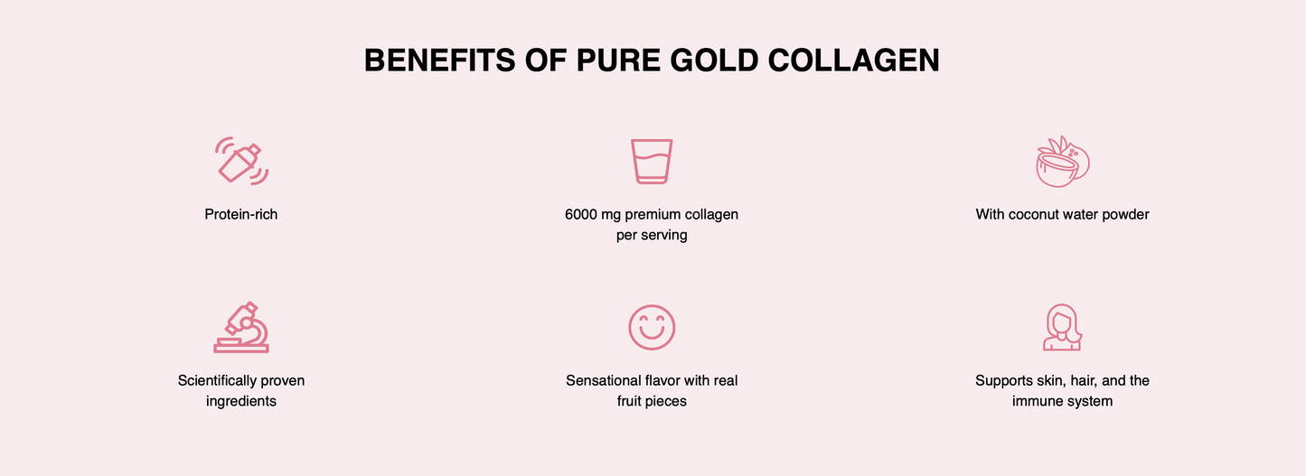 Pure Gold CocoBeauty Raspberry 300 g – 6000 mg collageen + hyaluron & Q10, vit. C, zink, A & D, suikervrij