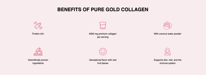 Pure Gold CocoBeauty Raspberry 300 g – 6000 mg collageen + hyaluron & Q10, vit. C, zink, A & D, suikervrij