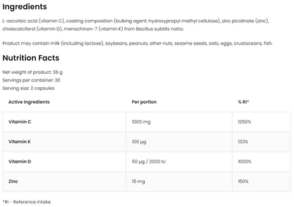 Multivitamine D3 2000 IU + K2 MK‑7 + C + Zn – 60 capsules, 4‑in‑1 | OstroVit