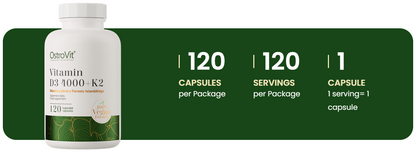 Vitamin D3 4000 IU + K2 VEGE – 120 vegan capsules | OstroVit