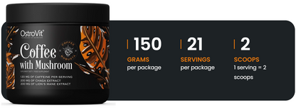 Coffee with Mushrooms – 150 g, 120 mg cafeïne + L‑theanine | OstroVit