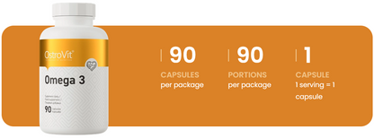 Omega 3 – 90 softgels, 1000 mg visolie (EPA 180 mg, DHA 120 mg) | OstroVit