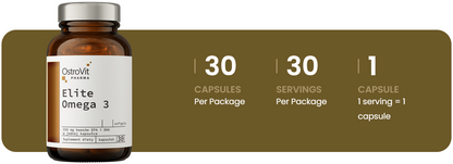 Elite Omega-3 – 30 Weichkapseln, 1000 mg Fischöl (EPA 330 mg, DHA 220 mg) + 2 mg Vitamin E | OstroVit Pharma