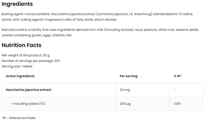Kelp VEGE – 250 vegan tabletten, 200 µg jodium (133% RI) | OstroVit