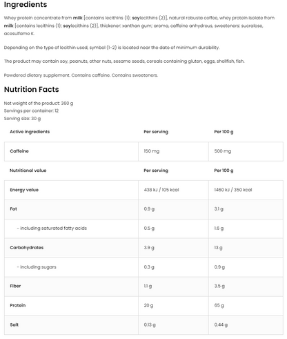 Protein Coffee – 360 g, 20 g eiwit + 150 mg cafeïne | OstroVit