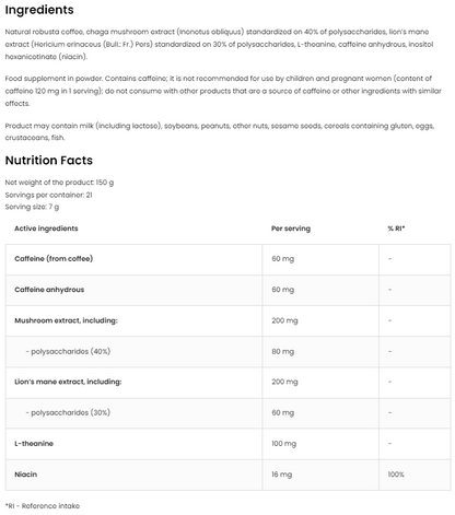 Coffee with Mushrooms – 150 g, 120 mg cafeïne + L‑theanine | OstroVit